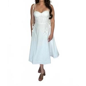 NEW ENDLESS BLU. something bustier shoulder tie midi dress in white